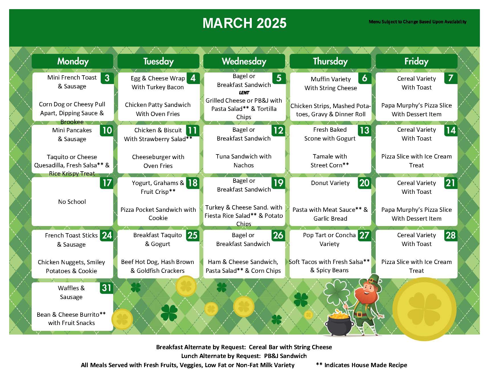 March Lunch Menu 25