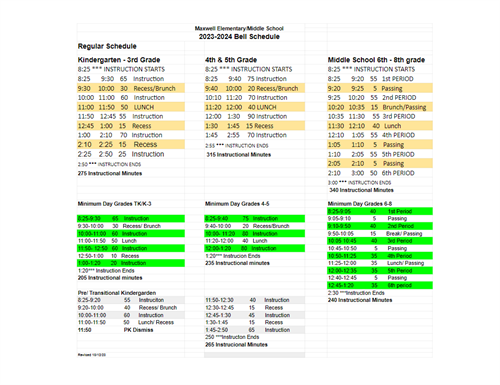 Maxwell Elementary and Middle School Bell Schedule 