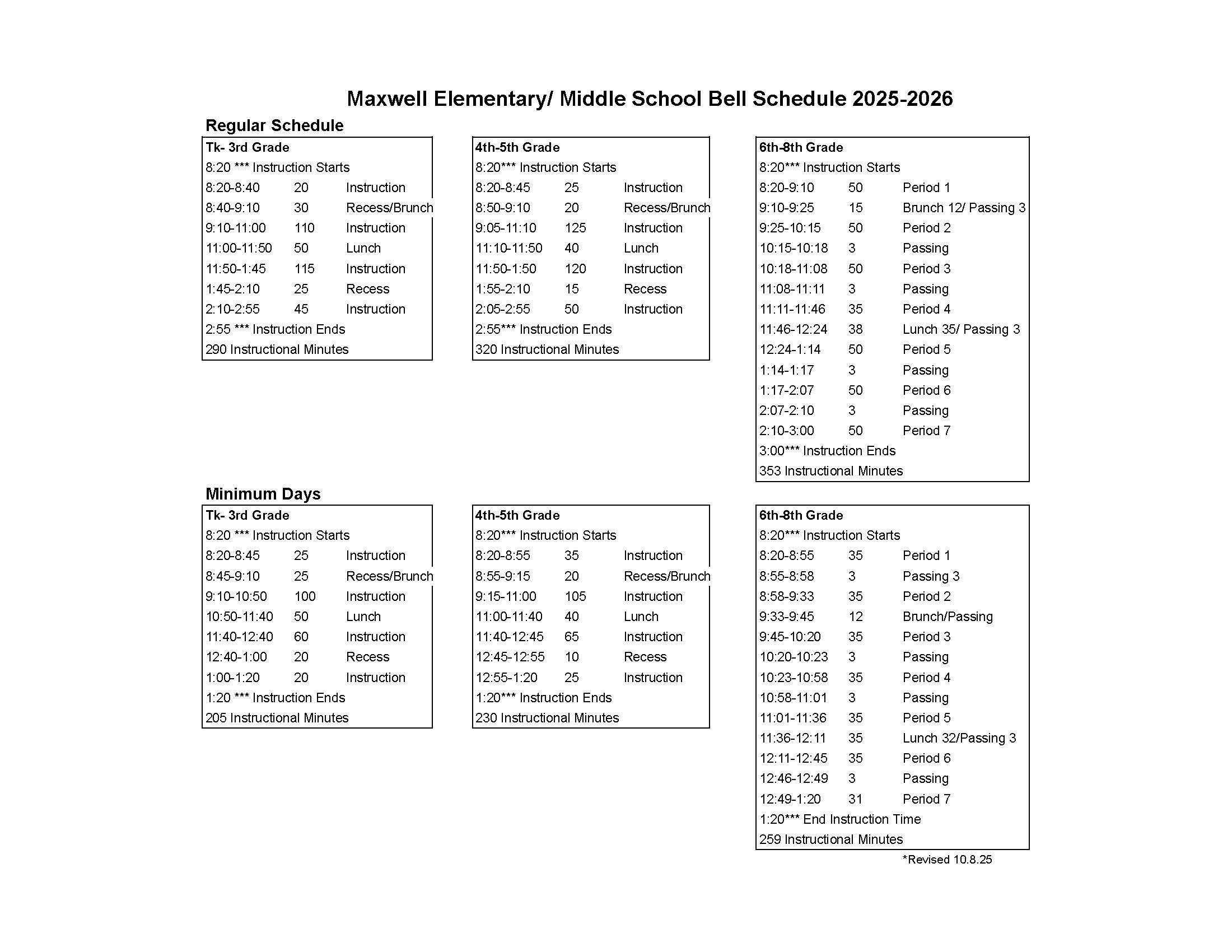 Maxwell Elementary and Middle School Bell Schedule 